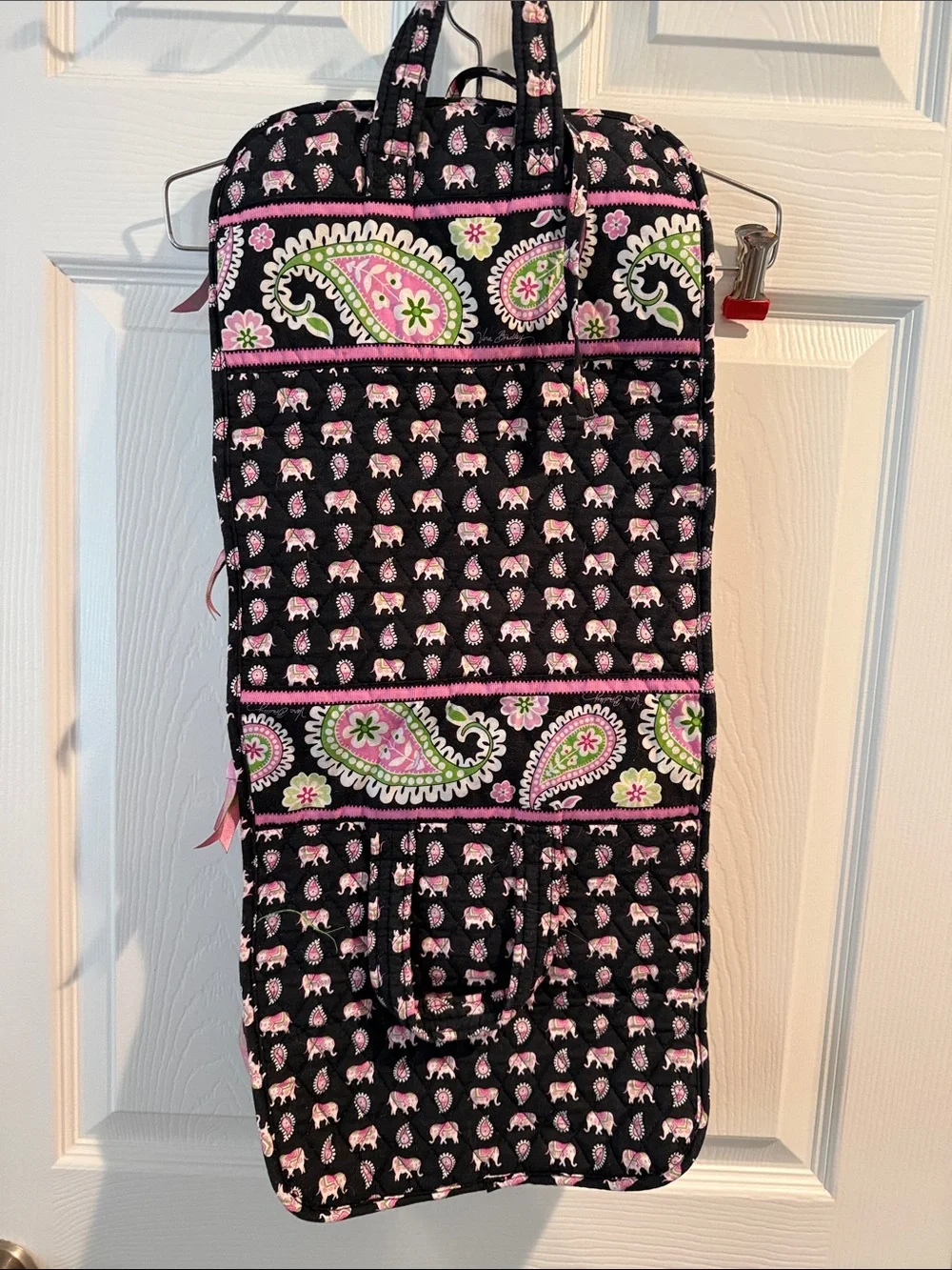 Vera Bradley Black Pink Green Paisley & Elephant Quilted Hanging Organizer